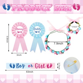 JarThenaAMCS Boy or Girl Gender Reveal Sash Set Mother to Be Brooch Father to Be Pins Bracelet Wreath Ribbon Headband Wristband for Baby Shower Party Supplies Pregnancy Prop Keepsake Gift