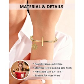CXLDTE Religious Gift for Her Christian Cross Bracelet Bible Verse God is Within Her Christmas Stocking Stuffers Women Inspirational Bracelets Stainless Steel Jewelry Baptism Easter Tween Teen Girls
