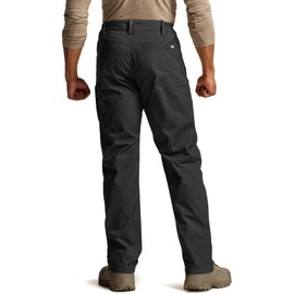 CQR Men's Flex Stretch Tactical Pants, Water Resistant Ripstop Cargo Pants, Lightweight EDC Outdoor Work Hiking Pants, Tac-Stretch Black, 36W x 32L