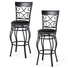 COSTWAY Bar Stools Set of 2, 360 Degree Swivel, 30" Bar Height Bar Stools, Leather Padded Seat Bistro Metal Bar Chairs with Back for Kitchen Island, Pub (Set of 2)