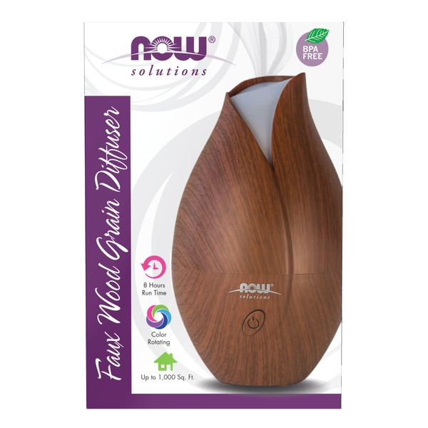 NOW Essential Oils, Ultrasonic Faux Wood Aromatherapy Oil Diffuser, Contemporary Design, Extremely Quiet Heat Free, Color Changing LED Diffuser