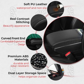 GSTP Center Console Armrest Compatible with Toyota Yaris iA Sedan 2017 2018 with 7 USB Port Cup Holder Double Layer Organizer Storage Box (All Black)