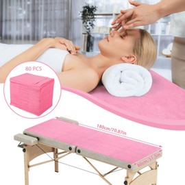 Disposable Bed Sheets, 80pcs Massage Spa Sheets, Soft Non-Woven Fabric Massage Table Bed Sheet Protective Duvets for Beauty Salon, Spa, Massage, Hotels, Beautician, 180 x 80 cm (Pink-80pcs)