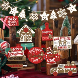 Funnymoom 17 Pcs Christmas Tiered Tray Decor Set Winter Tiered Tray Decorations Farmhouse Tabletop Centerpiece Christmas Wooden 3D Sign for Xmas Home Buffalo Plaid Rustic Table Decoration(Lively)