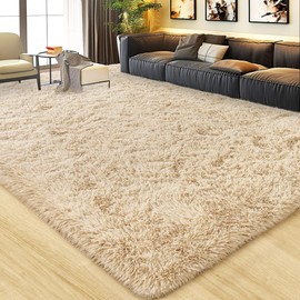 Large 9x12 Area Rugs for Living Room, Soft Shag Living Room Rug Thick Fluffy Rug for Bedroom, Plush Fuzzy Carpet for Girls Boys Kids Room Non Slip Dorm Rug for Home Decor Aesthetic, Camel