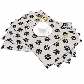 Walmsco Placemats Black Cat Paw Print Decor For Dining Room Kitchen Table,Waterproof Non-Slip Washable Heat Resistant Placemats,Set of 4,12"x18"