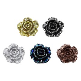 Micro Traders 100Pcs 14mm Resin Flower Flatback Undrilled Metallic Resin Rose Flower Flatback Resin Flower for Jewelry Making and Crafting 5 Colors