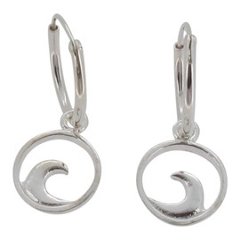 Touch Jewellery 925 Sterling Silver Hoop Earrings with Dangling Wave Charm