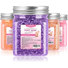 Kit De 4 Sales Para Remojo De Pies: Sal Rosa Del Himalaya, Aceite De Árbol De Té, Lavanda, Rosa, Sal Pura De Epsom, Sal Para Pedicura, Suaviza Callos Y Alivia, Regalo Para Mamás Y Mujeres.