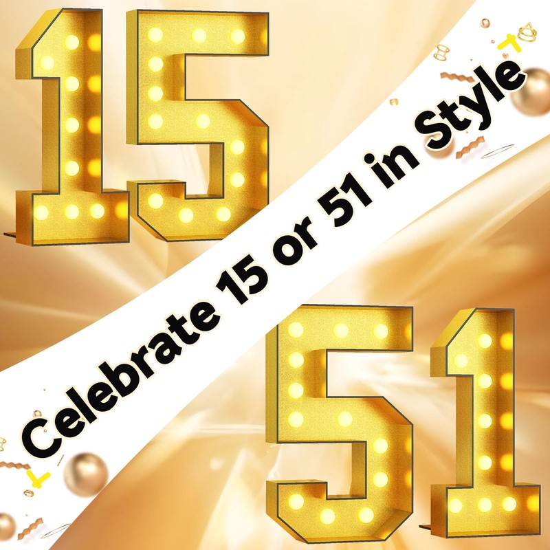 Number 15 Marquee, 4FT Light Up Numbers Gold Large Light
