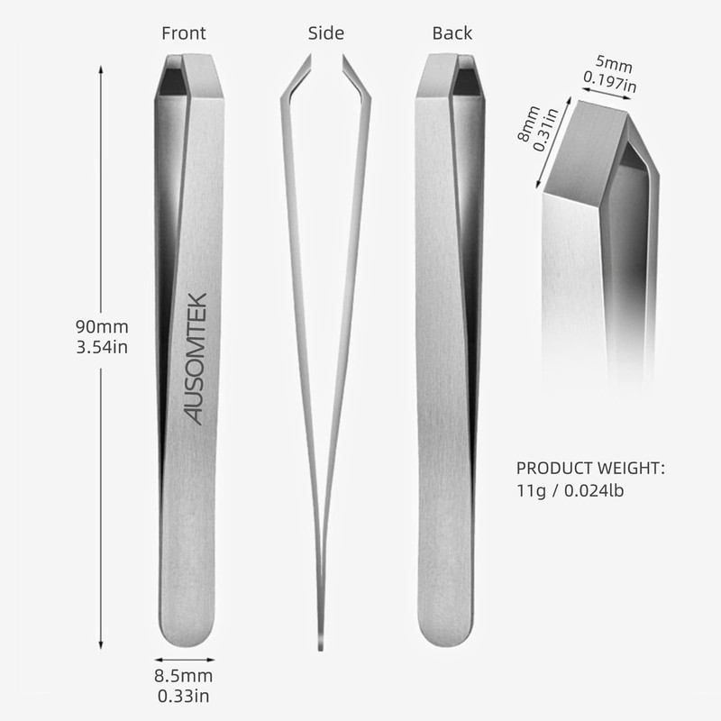 AUSOMTEK Beard Tweezers, White Hair Plucking Tweezers, Stainless Steel, Fine