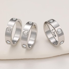 Arthur Liu 14K Gold Plated Cubic Zirconia Band Rings Stackable Stainless Steel Love Rings Set for Women, Stainless Steel, No Gemstone