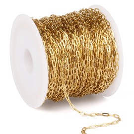 33FT Gold Paperclip Chain 2MM Stainless Steel Link Chain for Jewelry Making