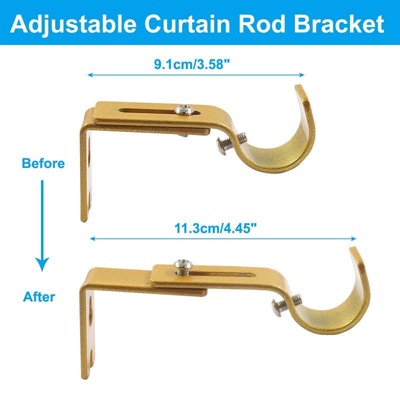 Bonsicoky 4 Pack Adjustable Curtain Rod Brackets, Gold