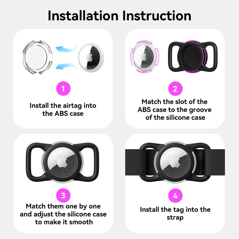 Waterproof Air tag Holder for Dog Collar, Silicone & ABS