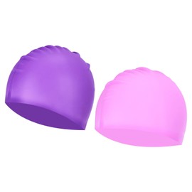 PATIKIL Silicone Swim Cap, 2 Pack Waterproof Swimming Hat Non-Slip Adult Swimming Caps for Women and Men Swim Training Racing, Purple Pink