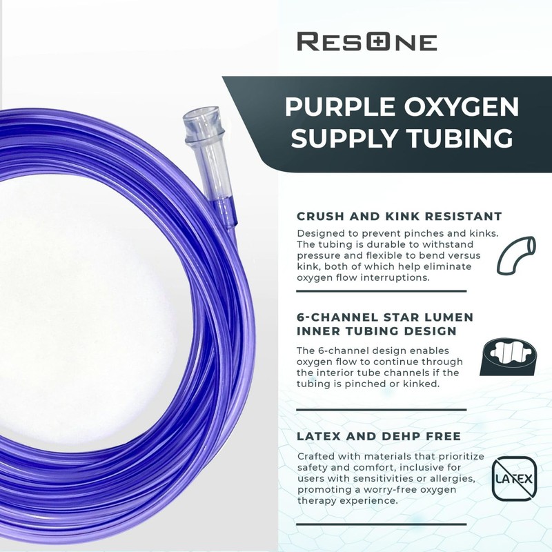 ResOne 7Ft Oxygen Supply Tubing, Crush Resistant, Standard Connectors for