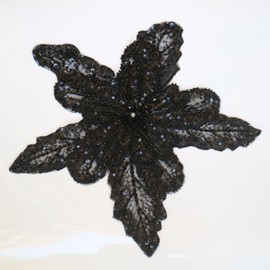 G-RUI Big Black Flower Embroidery Appliques for Clothes Sequins Beaded lace Patches Accessories for Wedding Dress Bridesmaid Clothing Decorations