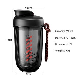 Greyoe Protein Shaker Stainless Steel Fitness Men and Women Sports High Temperature Mixing Ball High Quality Protein Shaker Cup Special 590 ml Black