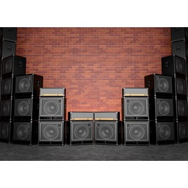 CORFOTO 8x6ft Fabric Guitar Amplifiers Photography Backdrop Music Concert Brick Wall Background Musical Themed Party Decorations Guitar Amp Stage Banner Photoshoot Booth Studio Props