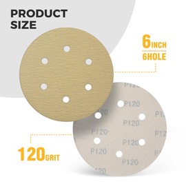 S SATC 6 Inch 6 Hole Hook and Loop Sanding Discs 120 Grit 100 PCS Aluminum Oxide Sandpaper Discs for Orbital Sanders Sanding Pads for Woodworking,Metal,Automotive