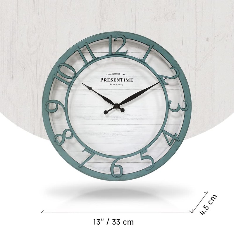 Presentime & Co 13" Farmhouse Series Wall Clock, Shiplap Style,