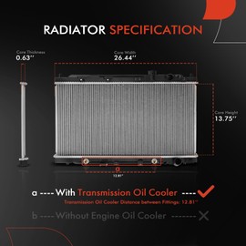 A-Premium Engine Coolant Radiator with Transmission Oil Cooler Compatible with Acura Integra 1994-2001 L4 1.8L, Automatic Transmission, Replace# 19010P72003, 19010P72013