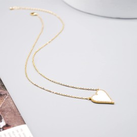 JINGDR Heart Necklace for Women Trendy Preppy Jewelry Gold Plated Love Heart Pendant, Heart Paperclip Chain Necklace Cute Heart Necklaces Birthday for Women Dainty Jewelry (white)