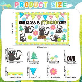 QOUBAI Skunk Bulletin Board Set Animal Themed Classroom Welcome Bulletin Board Decorations Woodland Forest Flower Cutouts Classroom Decoration for Back to School Office Home Chalkboard Decor Wall Door