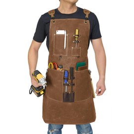 NEHOR Woodworking Apron for Men Durable Waxed Canvas Wood Workshop Bib Apron with 13 Tool Pockets Work Apron for Carpenter Woodworker Blacksmith,Men Gift
