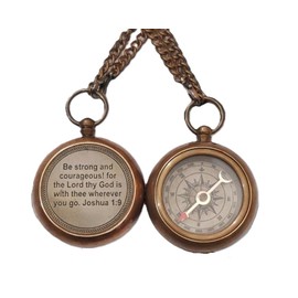 Be Strong & Courageous Engraved Locket Compass with Chain - Joshua 1:9 Quote Engraved Locket Compass - Solid Brass Engraved Necklace for Boy Girl Men Women Birthday Gift, Baptism Confirmation