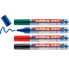 Edding Whiteboard Markers Aluminium Body 250 "Bullet Tip", Pack of 4