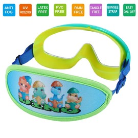 RUIGAO Kid Swim Goggles,Kids Goggles Fabric Strap,Dino Green Swimming Goggles for Kids/Toddlers 3-8