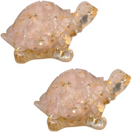 mookaitedecor Set of 2 Resin Rose Quartz Crystal Turtle Tortoise Ornament Home Desk Decor, Healing Crystal Pink Turtle Animal Figurine Gift Feng Shui Good Luck Pocket Stone Statue