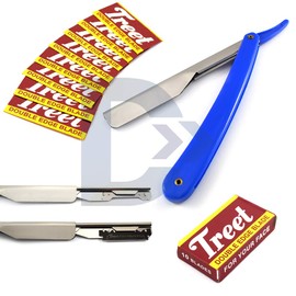 Professional Blue Plastic Handle Barber Hair Shaving Razor Straight Edge Folding Knife Men Cut Throat + 10 Blades