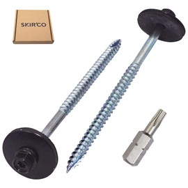 SKIR'CO (Pack of 10) Painted Roofing Screws 5.5 x 100 mm Wood Screws with EPDM Washers, Hex Head (Deep Black, RAL 9005)