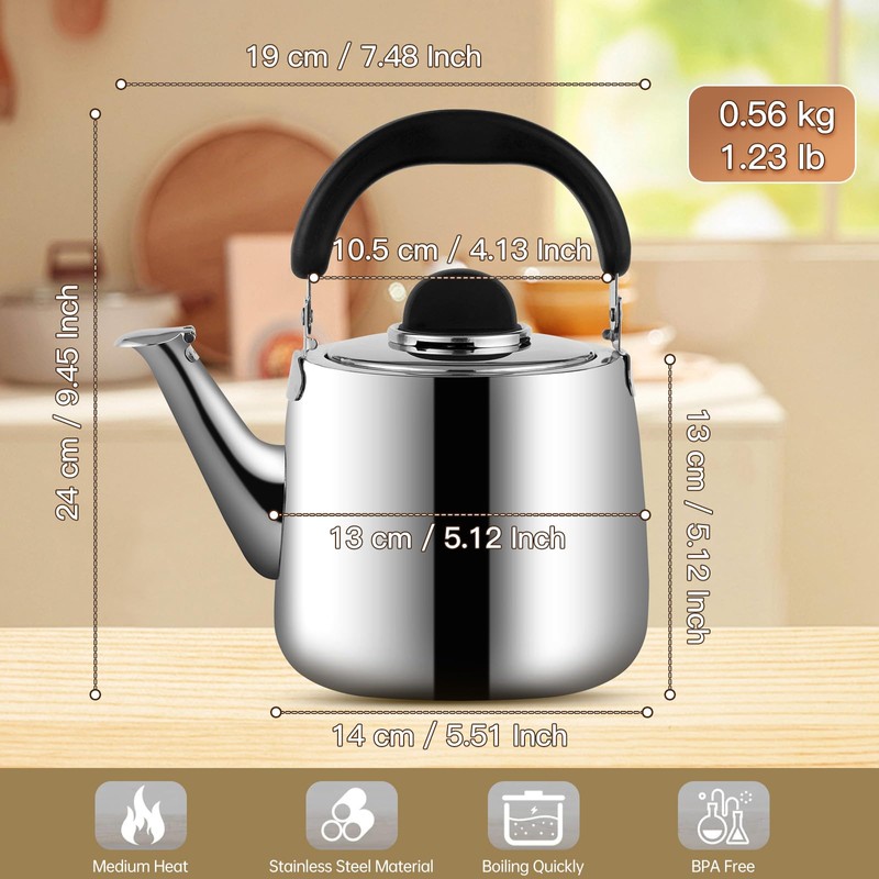 Tea Kettle,Whistling Tea kettle for Stove Top,2.1 QT Stainless Steel