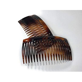 2 x Side Combs Approx. 9 x 4.6 cm Havana Brown Split Tooth Plug Comb Made in France (520H)