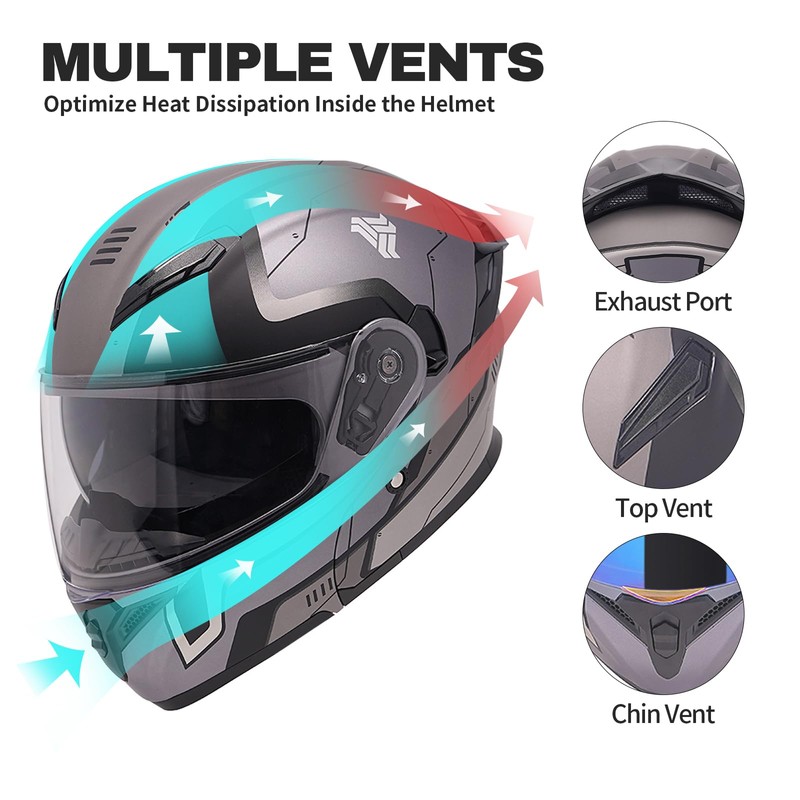 JQF Gear Modular Motorcycle Helmet Dual Visor Flip Up Full