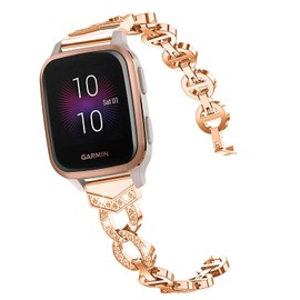 ahayo Alloy Bracelet for Garmin Venu 2 Plus/Venu Sq, Quick Release 20 mm Metal Watch Strap with Bling Crystal Women's Hollow Strap for Vivoactive 5, Vivomove Sport, Forerunner 158, Metal