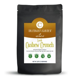 Dr. Cowan’s Garden Flavored Sprouted Cashews: Leek Cashew Crunch - Sprouted Nuts with Leek Powder, Coconut Aminos, & Organic Cashews, Organic Nuts, Grown in the USA, Whole 30 Snacks - 8oz