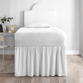 Bed Skirt for Dorm Room, Ruffled Dorm Sized Bed Skirt, Three Fabric Sides College Dorm Bed Skirt, Extra Long Dorm Room Bed Skirt, 32 Inch Tailored Drop-Twin-XL, White Solid