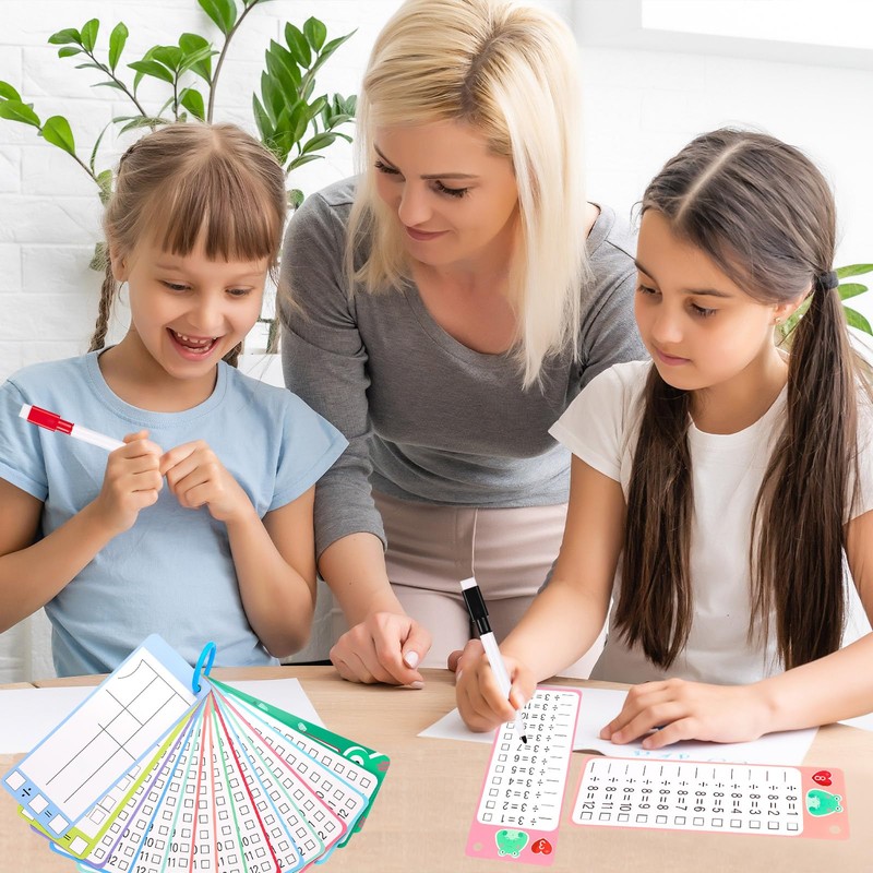 15Pcs Division Flash Cards, Division Chart 1-12 with 2 Dry