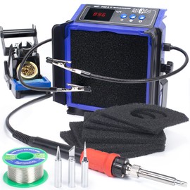 WEP 948DQ-III Fume Extractor Double Filtering with 110W Soldering Iron Station 2-in-1 Solder Smoke Absorber, with PID Control, ℉/℃, Sleep Mode, Tip Cleaner, 3 Soldering Tips, 35g Solder