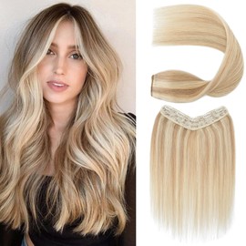 S-noilite One Piece Clip in Hair Extensions Human Hair Balayager One Piece/5 Clips 3/4 Full Head V Part Weft One Piece Clip in Hair Extensions Real Human Hair(16"-65g,#Ash Blonde/Bleach Blonde)