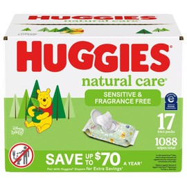 Huggies Natural Care Sensitive Baby Wipes, Fragrance Free, 17 pk., 1088 Wipes