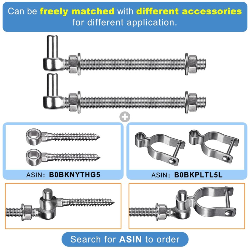 Insaga M16x 10'' J-Bolt Gate Hinge, 304 Stainless Steel J-Bolt