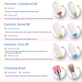 Depvko 22pcs Nail Drill Bits Set, Professional 3/32'' Ceramic Diamond Safety Drill Bits Nail Tech, Cuticle Remover Drill Bit for Acrylic Gel Efile Nail Drill, Nail Manicure Pedicure Set, Salon Home