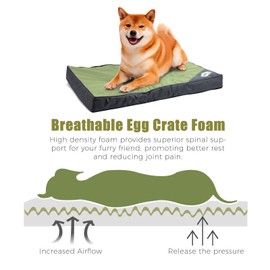 OUPEIWAWA Orthopedic Outdoor Waterproof Dog Beds for Medium Dogs, Washable Crate Bed with Egg Crate Foam Pet Bed Mat and Removable Oxford Fabric Cooling Cover,36"x 26", Dark Green