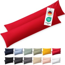 Blumtal Seitenschläferkissen Bezug 40 x 145 (2er Set Kissenbezüge) - Rot - 100% Baumwolle, Oeko-Tex Zertifiziert, Kissenbezug für Seitenschläferkissen, Kissenhülle mit Reißverschluss
